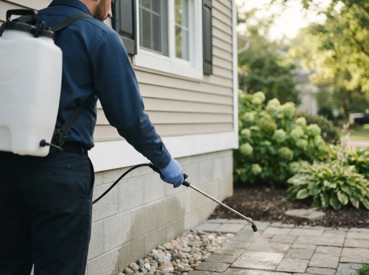 Pest control technician inspecting a home in Meherrin, VA
